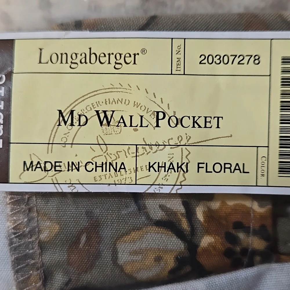New Longaberger Medium Wall Pocket Khaki Floral Liner